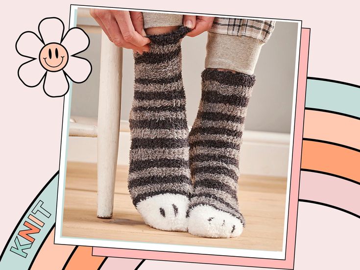 The purrfect cure for chilly toes. The Cosy Claws, Cat Paw Fluffy Socks are a simple knit sock designed to fit the whole family. Available in four sizes from Toddler to Large Adult. These simple tube socks have no fiddly heel shaping. PLEASE SEE SIZING GUIDE IN IMAGE SECTION  The pattern is written for BOTH working in the round and for working flat on two needles and seamed. If you have always wanted to try knitting socks but were a little nervous about turning a heel and all that jazzy stuff. G Cat Paw Socks, Paw Socks, Paws Socks, Fluffy Yarn, Work Flats, Fluffy Socks, Socks Gift, Knitted Socks, King Cole