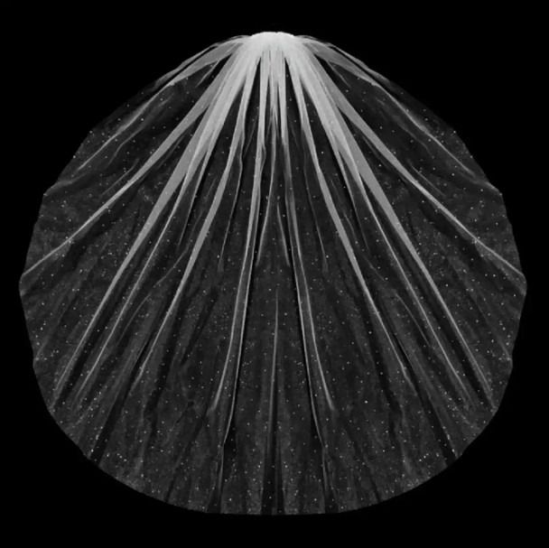 a black and white photo of an umbrella with stars on it's top, in the dark