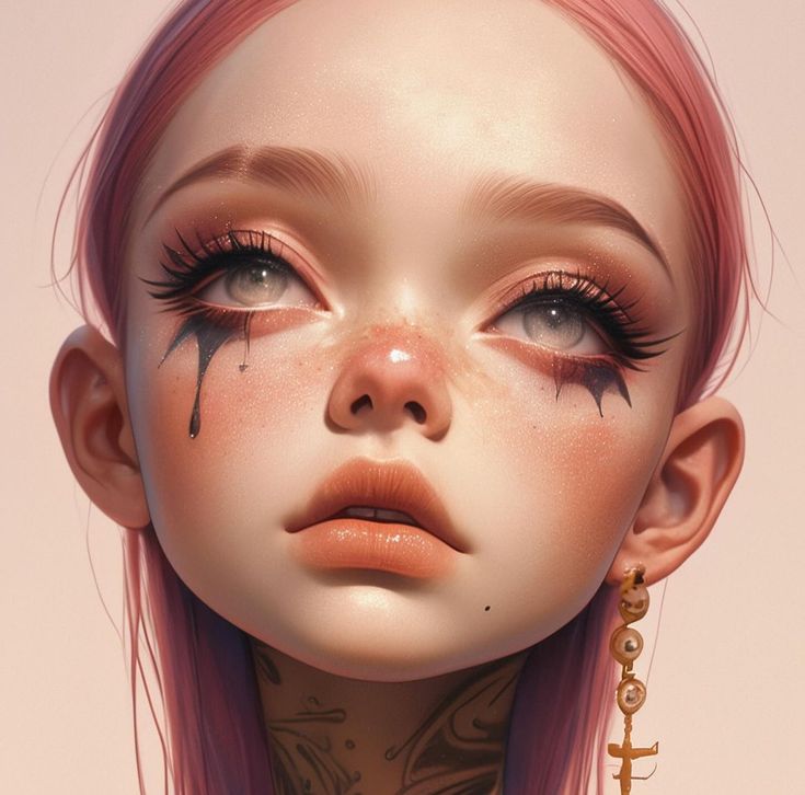 a digital painting of a girl with pink hair and piercings