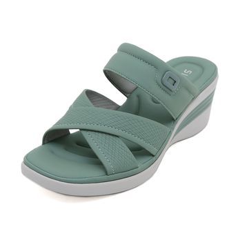 Elevate your style and comfort with our Siketu Tetra Cushioned Wedge Sandals. These dusty green sandals feature a cushioned wedge for all-day support, making them perfect for both casual and dressy occasions. Add a touch of sophistication to any outfit with the sleek design and comfortable fit. 2.36'' heel Slip-on PU upper Synthetic Arch support footbed™ Cushioned Insole™ Anti-skid rubber sole Comfortable Green Sandals, Casual Green Open Toe Wedge Sandals, Casual Green Slip-on Wedge Sandals, Green Slip-on Casual Wedge Sandals, Green Sandals With Arch Support For Spring, Green Wedge Sandals With Cushioned Footbed And Round Toe, Green Wedge Sandals With Round Toe For Vacation, Green Synthetic Sandals With Wedge Heel, Casual Green Wedge Sandals For Beach