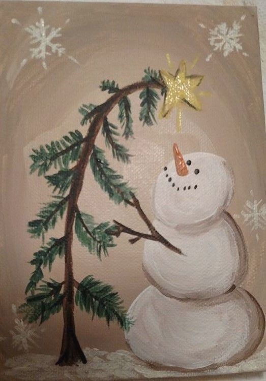 a painting of a snowman with a star on his head