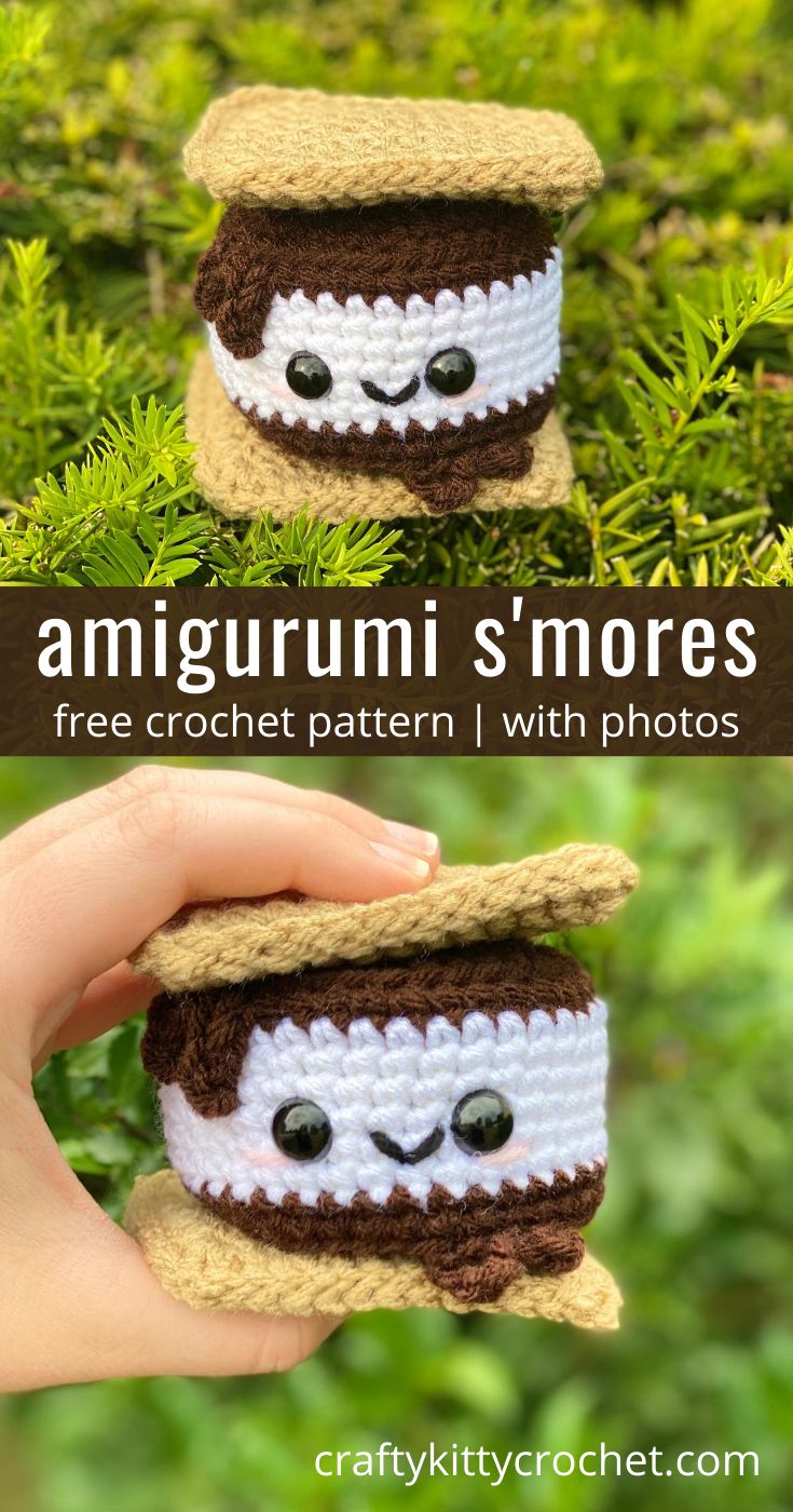 a crocheted coffee cup cozyie is shown with the text, amigurmi's mores free crochet pattern