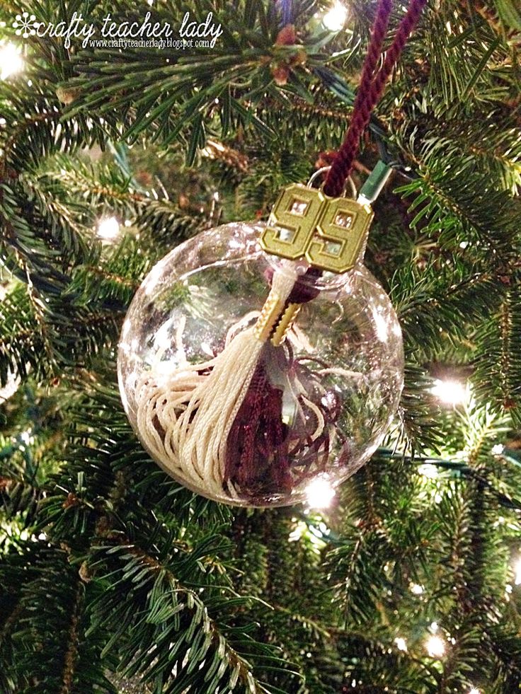 a glass ornament hanging from a christmas tree