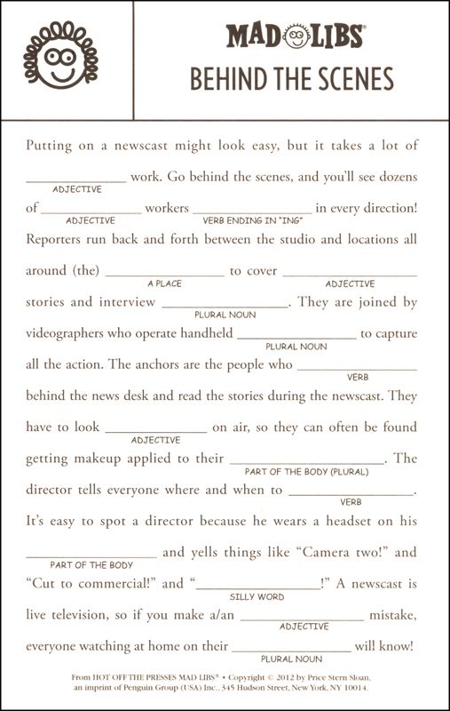 mad libs behind the scenes worksheet