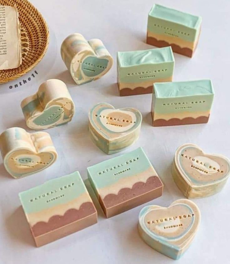 several soaps are arranged on a table