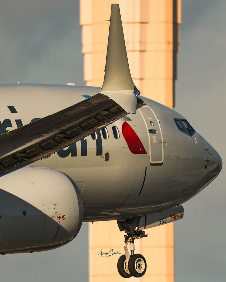 the tail end of an airplane as it comes in for a landing at an airport