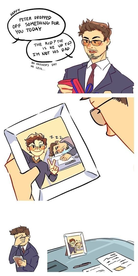 the comic strip shows two men in suits and one is holding a book