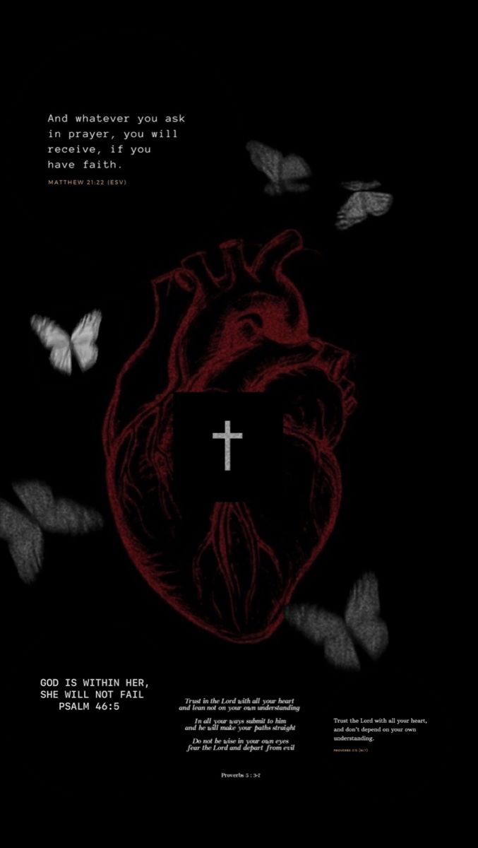 a heart with a cross on it surrounded by butterflies