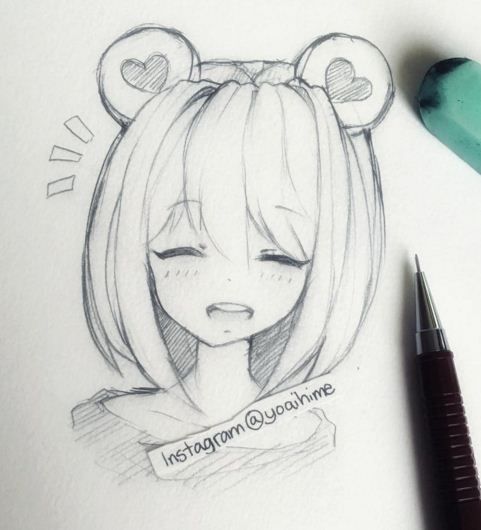 a drawing of a girl with ears on her head