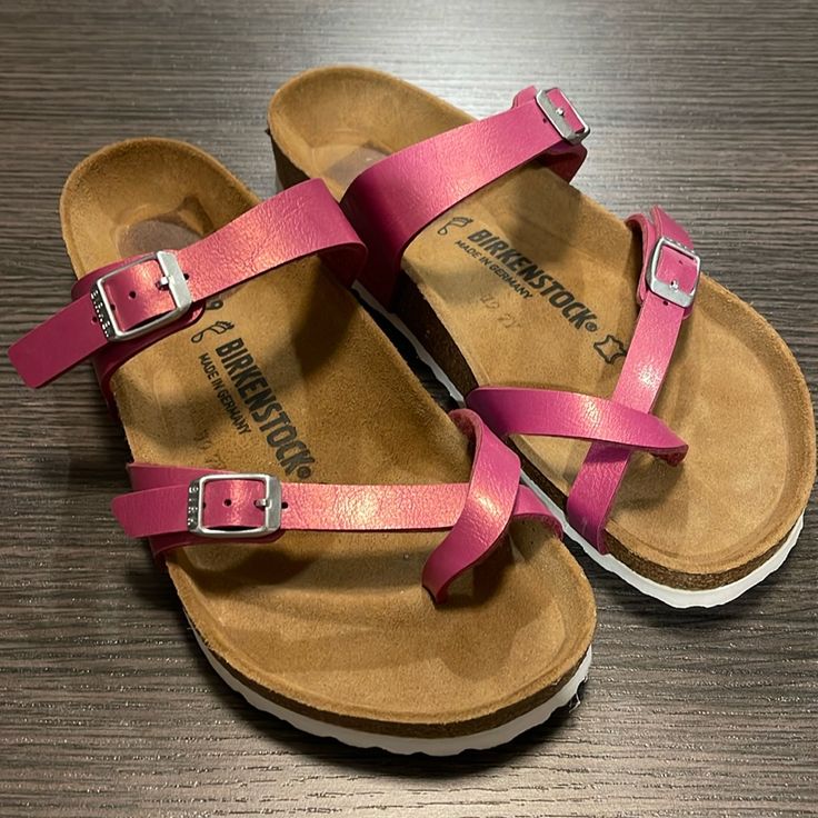 Euc I Think They Are Actually Nwot Pink Mayari Birkenstocks But I’ll Post Euc To Be Safe. They Show Slight Dust On The Bottom Of The Soles From Trying Them On In The Store But Haven’t Actually Been Outside. Size 39. By The Time I Realized I Needed The 38 Not 39, It Was Too Late To Return Pink Flat Sandals With Textured Footbed, Pink Sandals With Buckle Closure And Single Toe Strap, Pink Adjustable Sandals With Single Toe Strap, Pink Adjustable Single Toe Strap Sandals, Pink Synthetic Sandals With Single Toe Strap, Pink Sandals With Heel Loop And Single Toe Strap, Pink Adjustable Sandals With Cushioned Footbed, Pink Closed Toe Sandals With Buckle Closure, Pink Leather Sandals With Cushioned Footbed