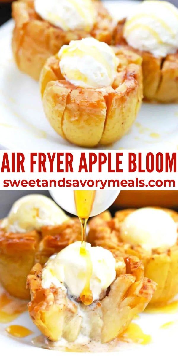 the process of making air fryer apple blossom pies is shown in this collage