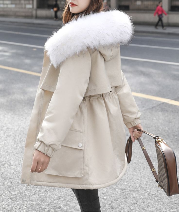 Beige Cotton Outerwear For Cold Weather, Warm Cotton Outerwear For Spring, Beige Winter Parka For Cold Weather, Beige Long Cotton Coat, Beige Cotton Long Coat, Beige Hooded Outerwear For Winter, Beige Hooded Winter Outerwear, Warm Long Sleeve Cotton Outerwear, Oversized Warm Outerwear For Spring