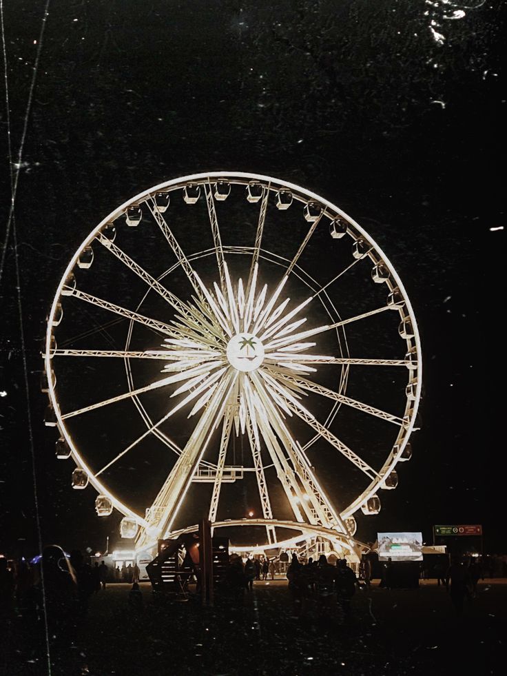 a large ferris wheel lit up at night