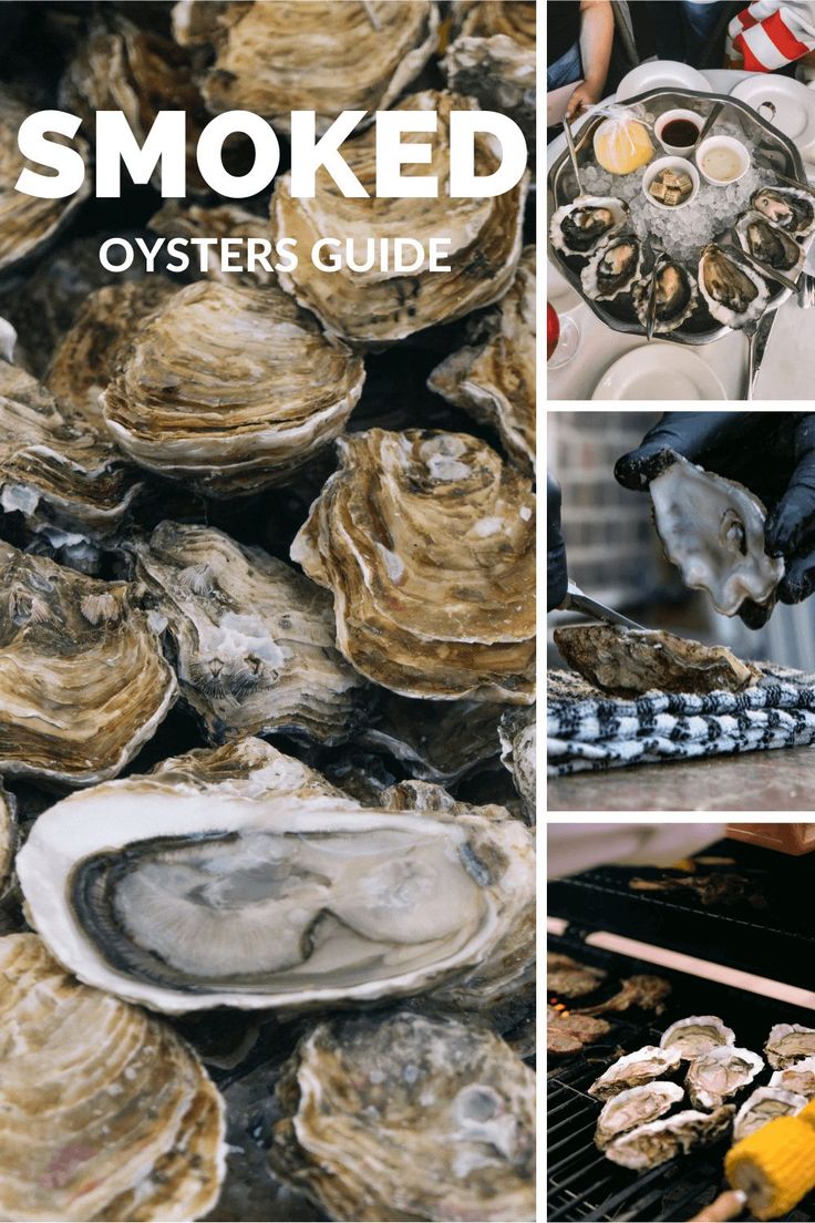 oysters are being cooked and grilled on an outdoor grill with the words smoked oyster guide