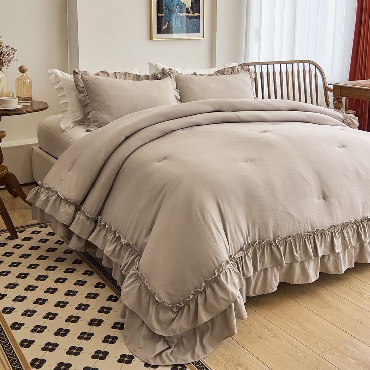 PRICES MAY VARY. WHAT YOU CAN GET: The 3 pieces comforter set includes 1 Boho Pom Pom comforter 102"x88", 2 pillow sham 20"x26" PREFERRED FABRIC: This comforter set is crafted from ultra-soft, thin breathable and lightweight microfiber linen in a soft color, making it a dream in the master bedroom. The top quality microfiber is softer touch and more than cotton fabric. Expert Craftsmanship: Firmly sewed pom pom hems and stitching make this comforter set , elegant and decorative. Important is, th Taupe Comforter, Shabby Chic Comforter, Taupe Bedding, Boho Chic Bedding, Ruffle Comforter, Shabby Chic Decorating, Modern Shabby Chic, Estilo Shabby Chic, Bed Comforter Sets