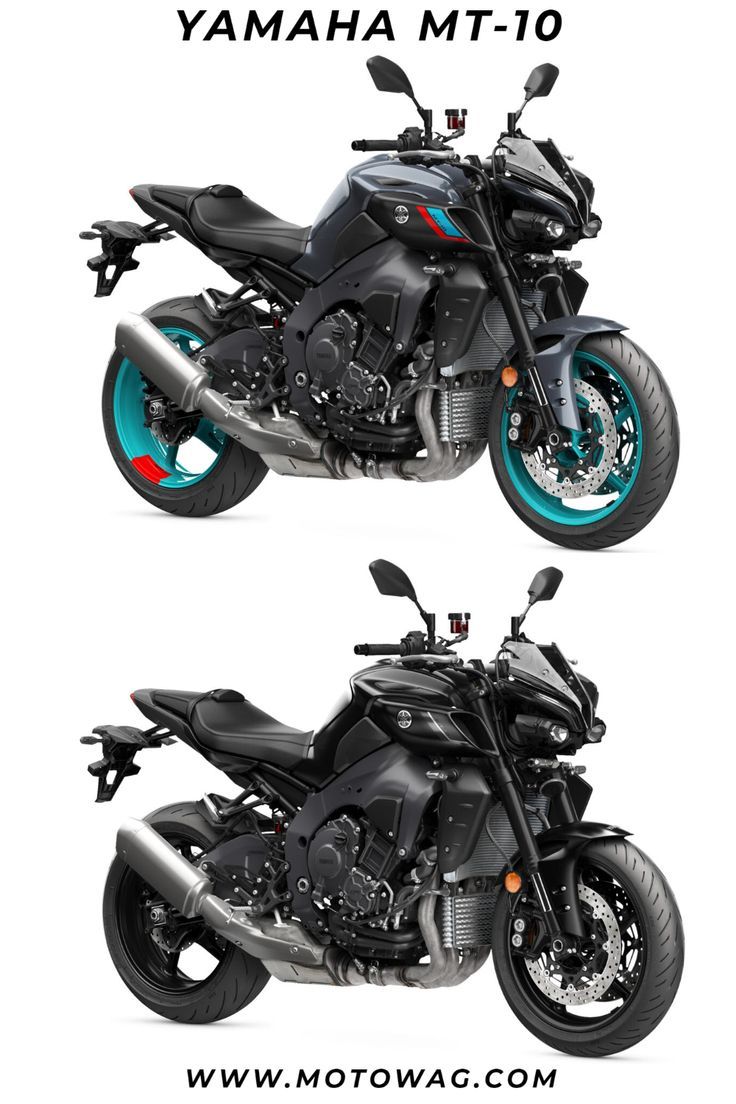 two motorcycles side by side with the words yamaha mt - 10 on it's front and