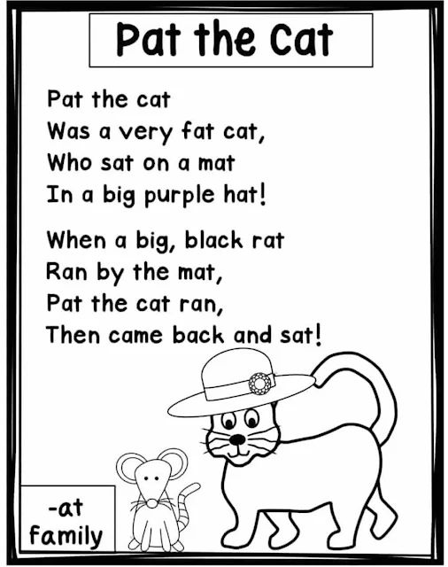 a coloring page with the words pat the cat and an image of a dog in a hat