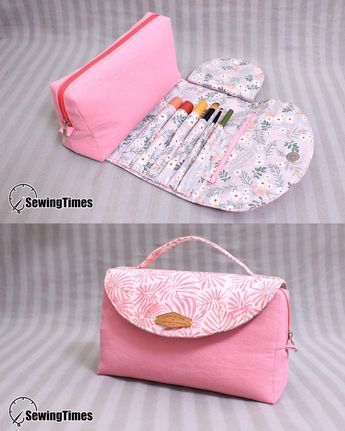 two different types of purses with the same design on them, one in pink and one in white