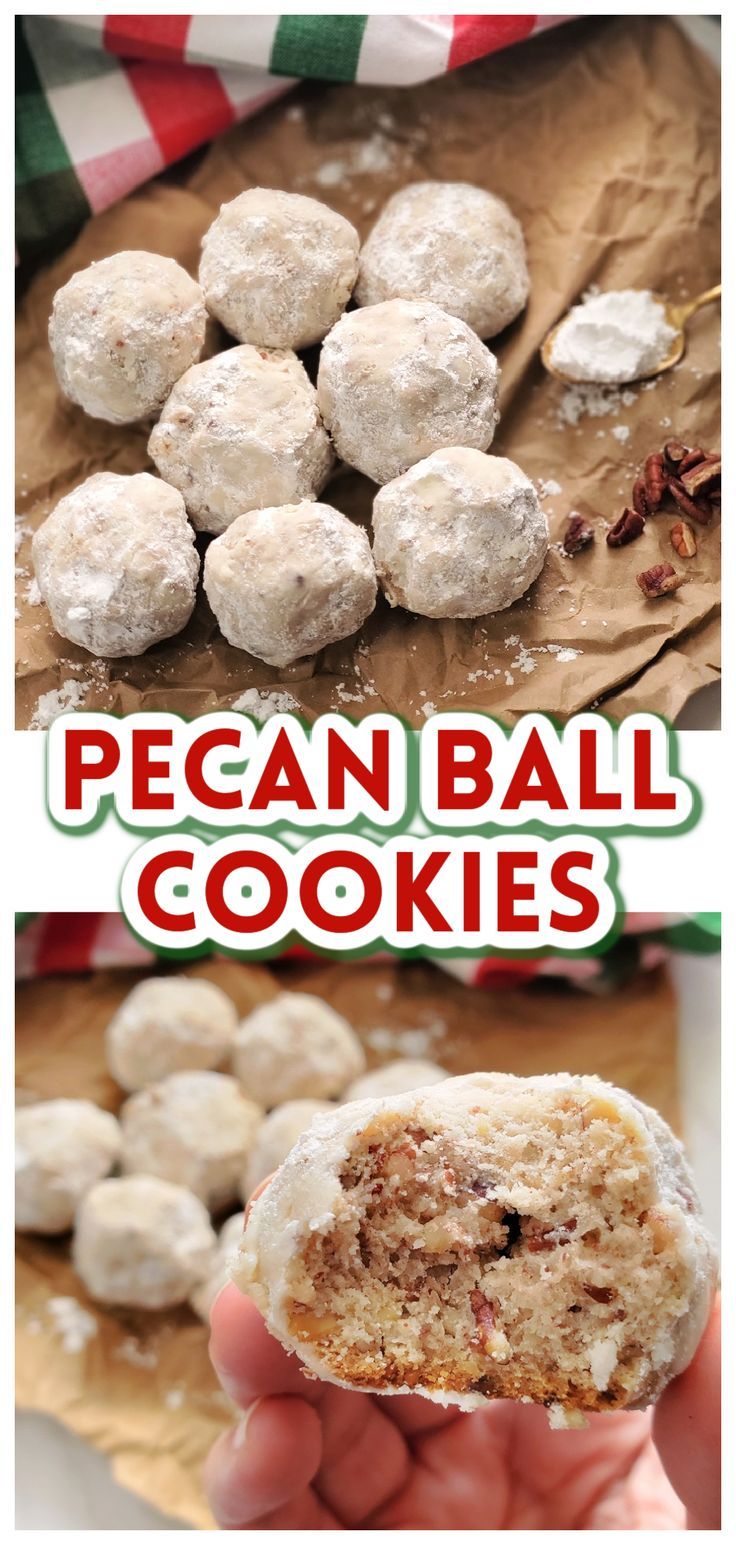 the recipe for pecan ball cookies is shown