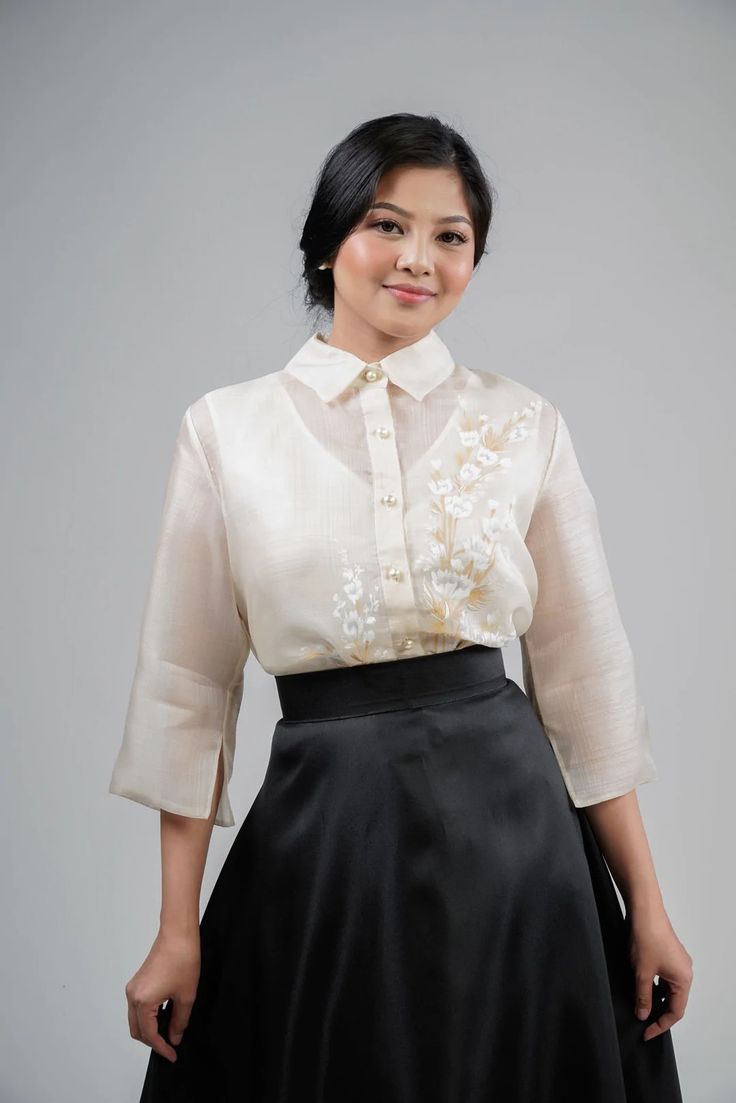 Barong Dress, Silk Cocoon, Barong Tagalog, Grad Pics, Event Outfit, Modern Floral, Mulberry Silk, Smart Casual, Tulle Skirt