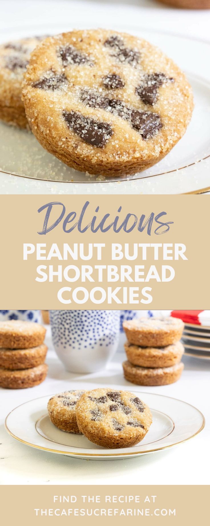 two different types of cookies on plates with the words delicious, peanut butter shortbread cookies