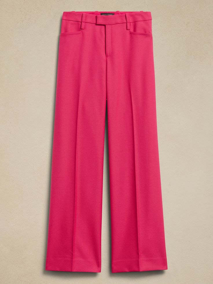 From boardroom to cocktail bar, this wide-leg trouser will have you feeling confident with an exquisitely tailored fit and a not-too-wide leg.  Crafted from a timeless all-season wool fabric from Italian mill Marzotto.  WIDE-LEG FIT: High waisted.  S Wool Trousers, Cocktail Bar, Wool Pants, Wool Fabric, The Gap, New Product, Casual Pants, Banana Republic, Pajama Pants