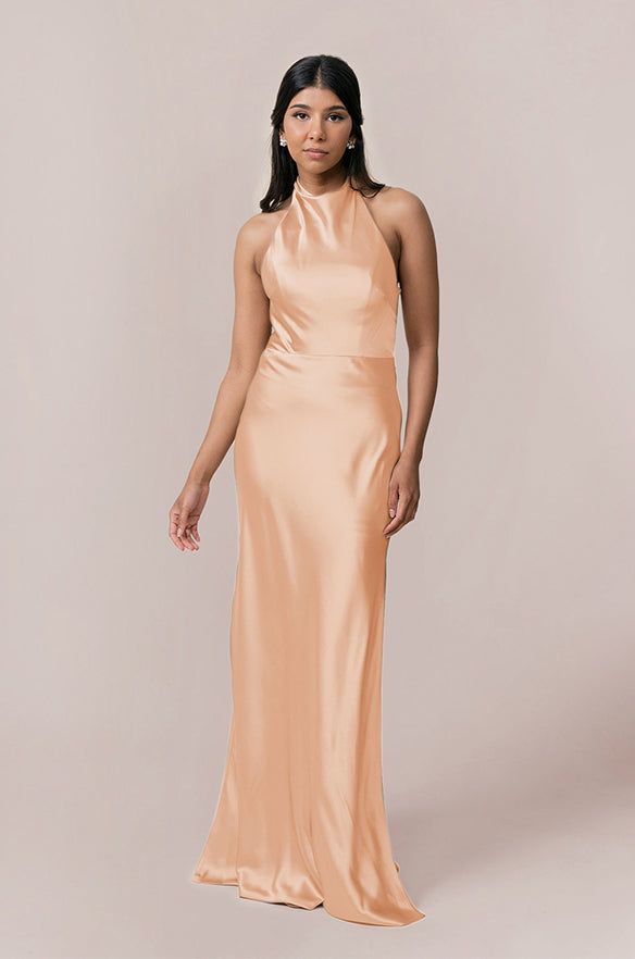 Model: Jacinth; Size: 4 Peach Dresses Bridesmaid, Orange Satin Bridesmaid Dresses, Light Orange Bridesmaid Dresses, Peach Satin Dress, Peach Bridesmaid Dress, Peach Bridesmaid, Peach Bridesmaid Dresses, Peach Color Dress, Wedding Parties Colors