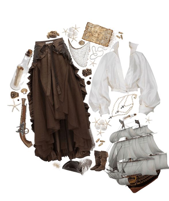 pirate core Outfit | ShopLook Pirates Women Outfit, Pirate Dresses Aesthetic, Fantasy Pirate Aesthetic Clothes, Pirate Prom Outfit, Pirate Clothing Female, Ren Faire Costume Pirate, Pirate Woman Aesthetic Outfit, Fem Pirate Aesthetic, Pirate Inspo Outfit