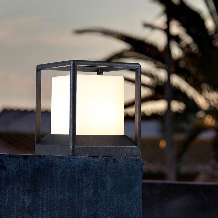 a light that is on top of a cement block