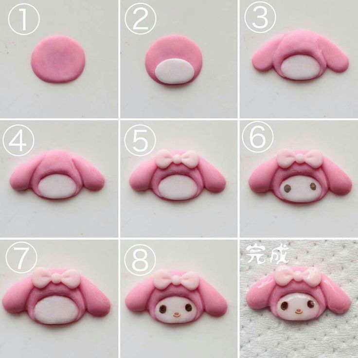 the instructions to make an adorable pink pig face with long ears and tail, on top of