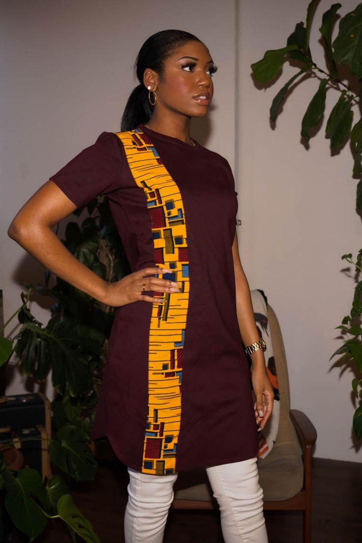 JOSIA African Print Women's T-shirt Dress Ankara Blouses, Two Piece Outfits Shorts, Womens T Shirt Dress, African Inspired Clothing, African Fashion Modern, African Print Dresses, Poses References, Latest African Fashion Dresses, African Wear