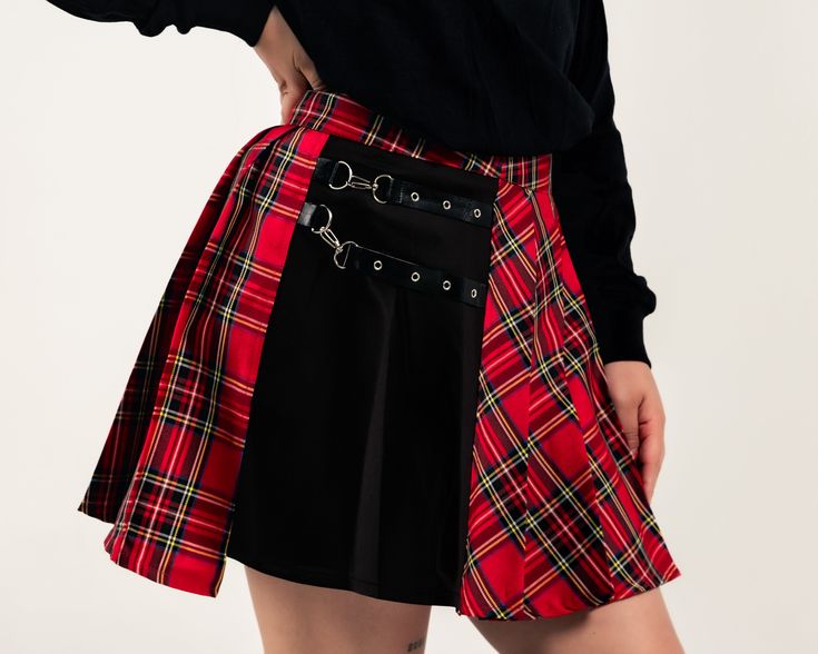 (Model is wearing a size Medium) Size Waist Hips Length Small 25” 35” 15” Medium 27” 37” 16” Large 29” 38” 16” XL 31” 39” 16” XXL 33” 40” 17” Punk Fitted Skirt For School, Punk Style Fitted Skirt For School, Red Fitted Alternative Style Skirt, Gothic Skirt, Skirt Collection, Upgrade Your Look, Gothic Fashion, Hip Length, Medium Size