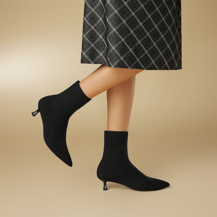 Sophia Pointed-Toe Kitten Heel Ankle Boots in Black | VIVAIA Kitty Heels, Sophia Black, Kitten Heel Ankle Boots, Shoe Wishlist, Shoes Too Big, Sock Boots, Pointed Toe Boots, Heel Ankle Boots, Kitten Heel