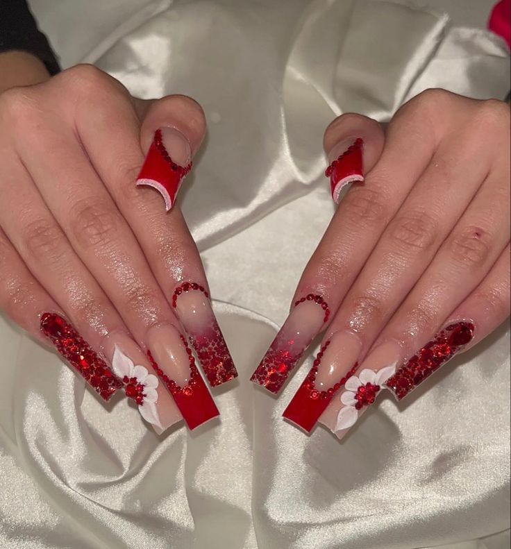 Latina Nails, Quinceanera Nails, Red And Gold Nails, Purple Acrylic Nails, Gold Nail Designs, Red Acrylic Nails, Formal Nails, February Nails, Cute Acrylic Nail Designs