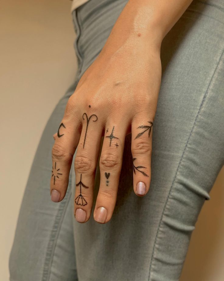 a woman's hand with tattoos on it