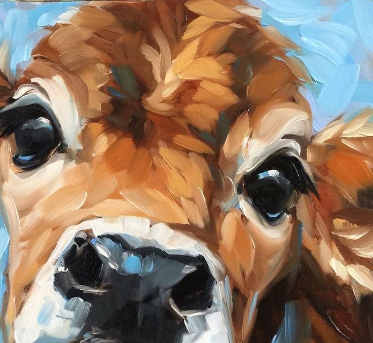 an oil painting of a brown cow's face