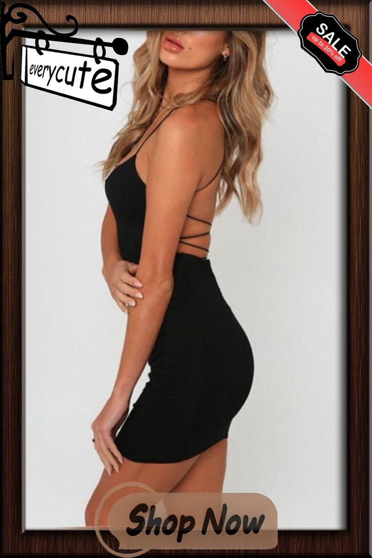 Sexy Black Dress Summer Women Clothes Solid Color Backless Spaghetti Straps Nightclub Mini Dress Bodycon Evening Party Low Neck Backless Spaghetti Strap Bodycon Dress For Club, Stretch Bandage Mini Dress With Spaghetti Straps, Backless Bandage Mini Dress For Club, Bodycon Dress With Crisscross Spaghetti Straps For Night Out, Strappy Backless Dress For Date Night, Halter Neck Bandage Mini Dress For Night Out, Black Bodycon Dress With Straps For Club, Black Strappy Bodycon Dress For Club, Black Strapped Bodycon Dress For Club