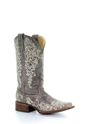 Corral Women's Wedding Big Floral Embroidered Square-Toe Boots, A2663-M Corral Cowgirl Boots, Bone Embroidery, Embroidery Square, Fun Embroidery, Big Floral, Wedding Boots, Corral Boots, Western Boots Women, Square Toe Boots