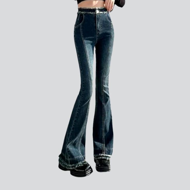 Welcome to the future of street style our 2023 Spring-Summer Collection of Street Jeans for Women! These jeans are crafted with love. reminiscence. and a dash of modern flair to bring you a timeless look you'll love.Why These Jeans Will Become Your FavoriteCombining the best of classic and modern style. these jeans feature a signature bootcut and stonewashed dark raw waistline. along with a elevated-waisted fit for an edgy. flattering look. Plus. the zipper and button closure ensure your jeans s Retro Flare Jeans For Spring Streetwear, Trendy Fall Flare Jeans, Trendy Fitted Flare Jeans For Streetwear, Urban Style Flare Jeans For Streetwear In Spring, Urban High Waist Jeans For Spring, Trendy Dark Wash Jeans, Edgy Denim Flare Jeans, Edgy Flare Denim Jeans, Urban Style Spring Flare Jeans