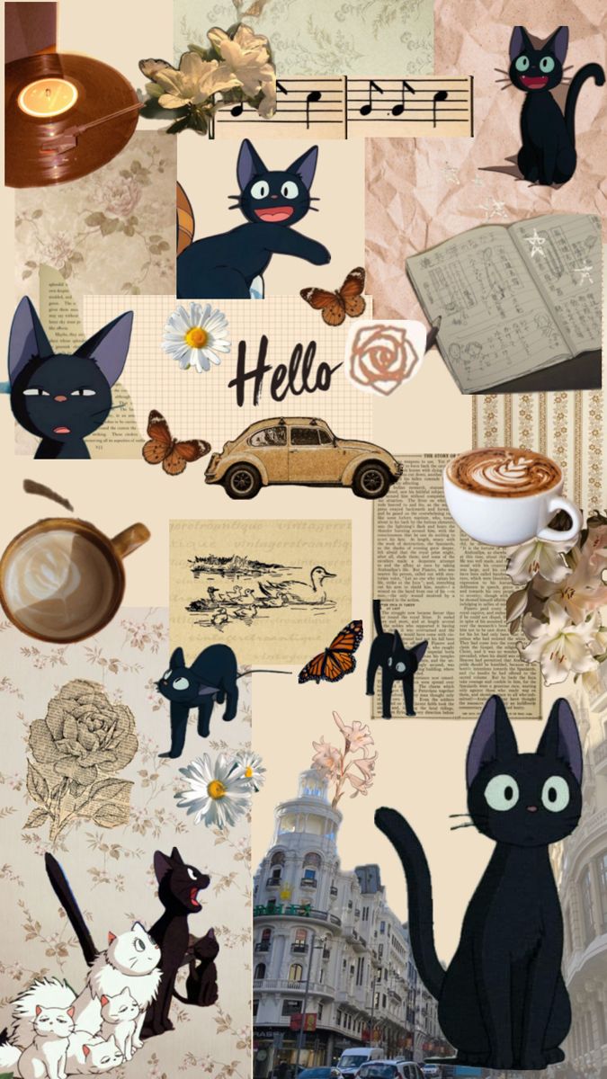 #jiji #kikisdeliveryservice #ghibli #studioghibli #blackcat #collage #anime #vintage #coffee #cute Kiki Cat, Kiki's Delivery Service, Howls Moving Castle, Room Makeover Bedroom, Vintage Coffee, Studio Ghibli, Cat Art, Good Vibes, Cute Wallpapers