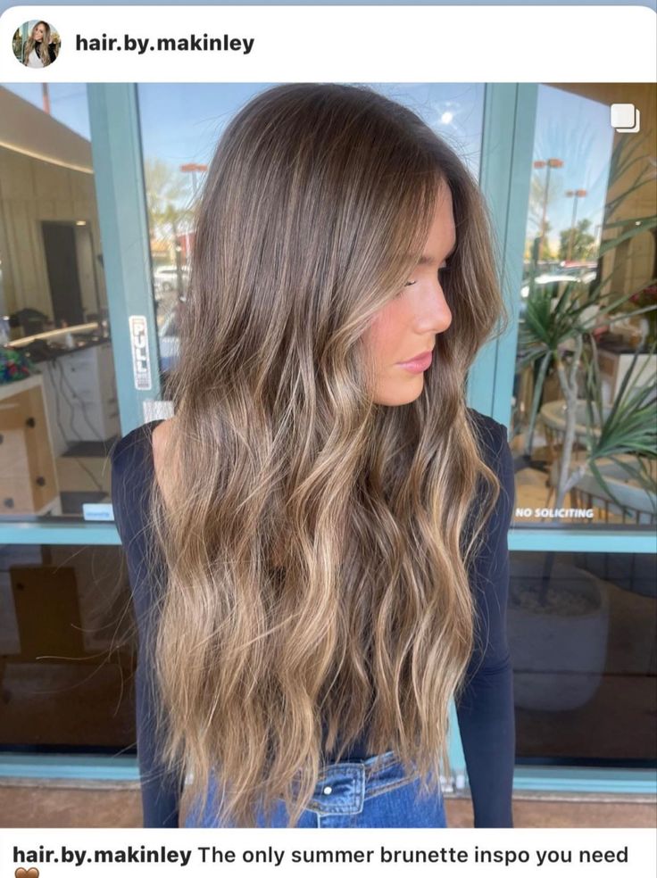 Sunburn Hair Color, Brown Hair With Balayage Straight, Color And Partial Highlight, Balayage On Light Brown Hair Straight, Super Dark Blonde Hair, Light Brown Hair With Highlights Low Maintenance, Light Brunette With Dimension, Fall Hair Inspiration Brunette, Light Brown Hair With Shadow Root