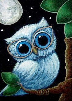 an owl is sitting on a tree branch with the moon and stars in the background