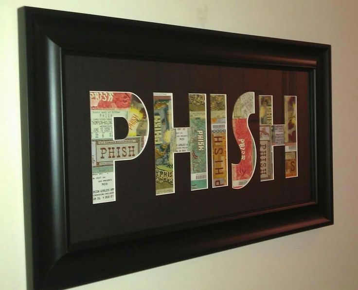 the word phish is made up of newspaper paper and framed in a black frame