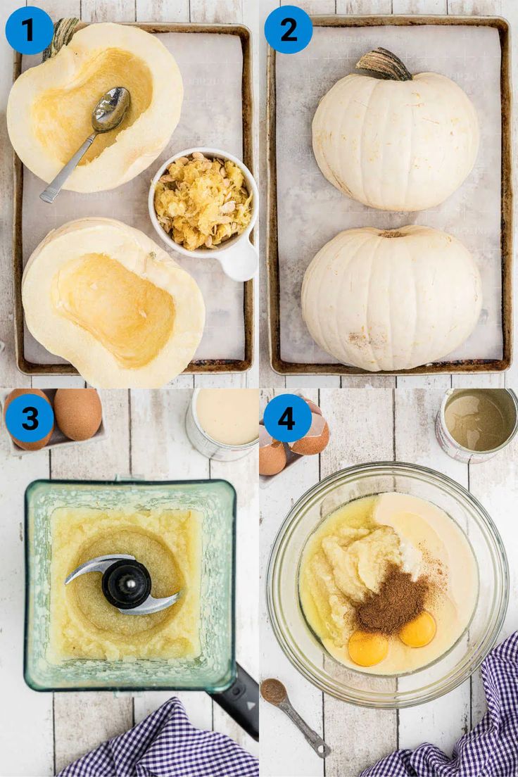 the ingredients for pumpkin pie laid out on top of a wooden table next to each other