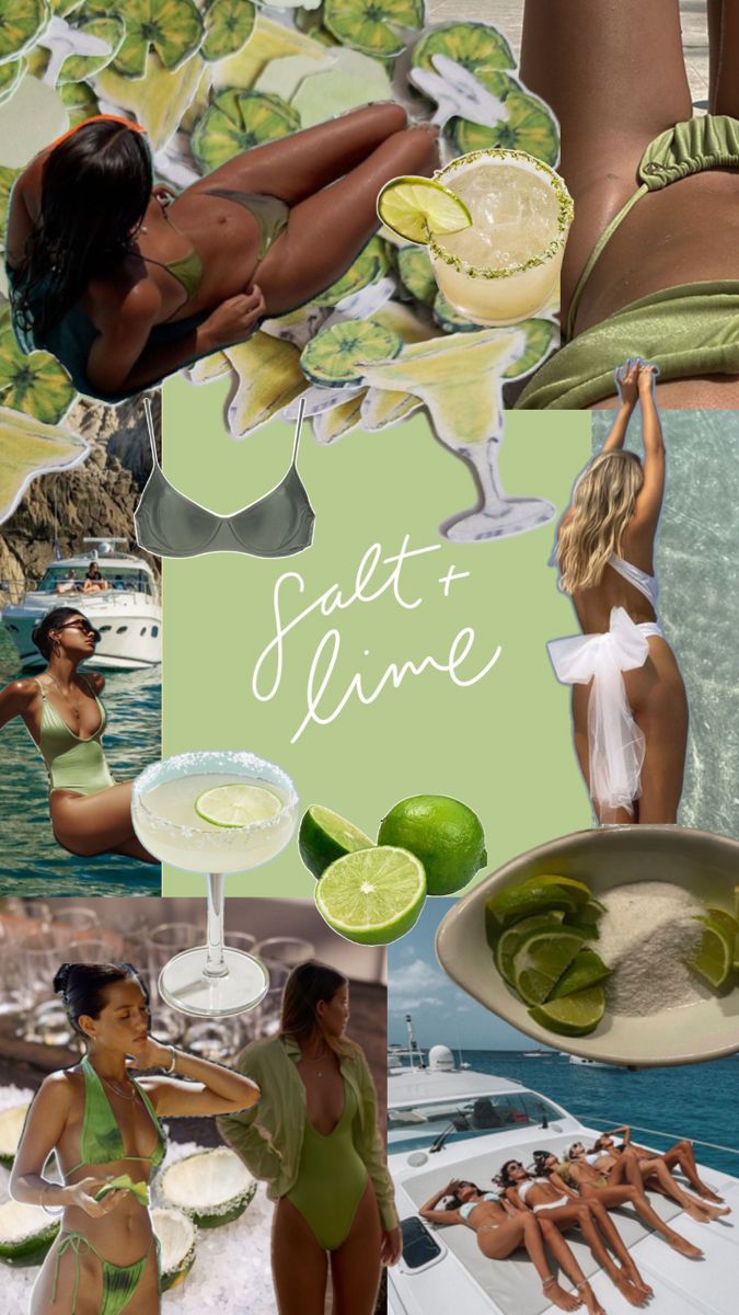 a collage of photos with limes and women in bikinis