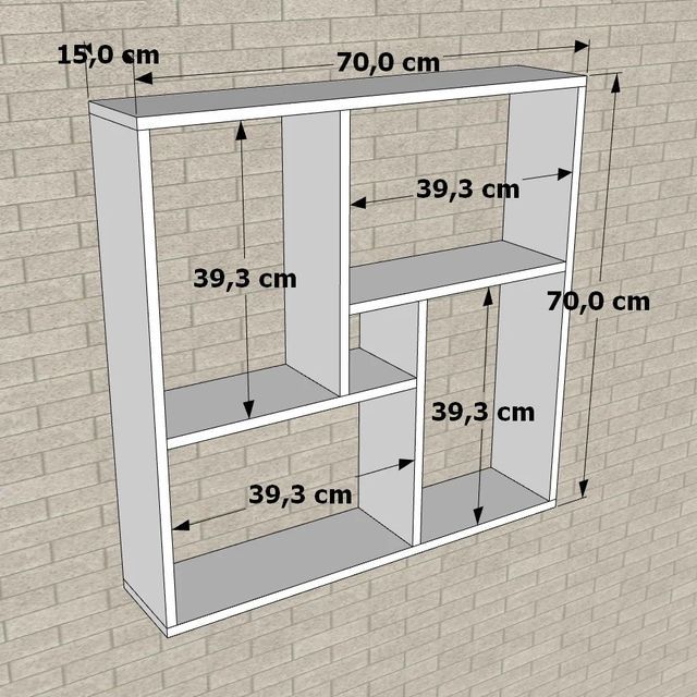 the measurements for an open bookcase against a brick wall