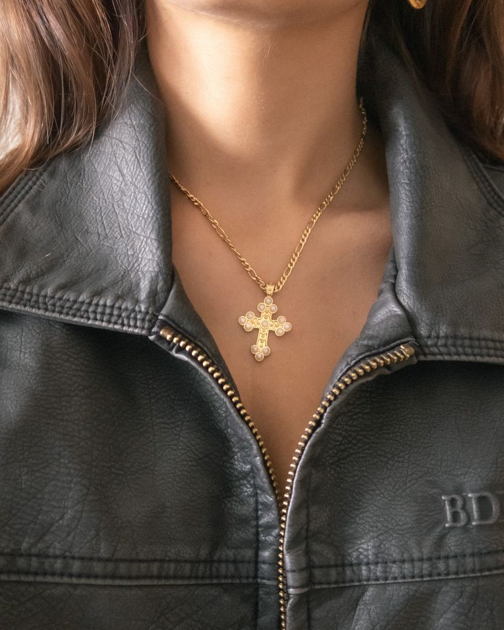 18K Gold Filled 16 Inches Long Off white, high quality beads Gold Cross Necklace, Gold Cross, Cross Necklace, New Look, Gold Filled, 18k Gold, Off White, Beads, United States