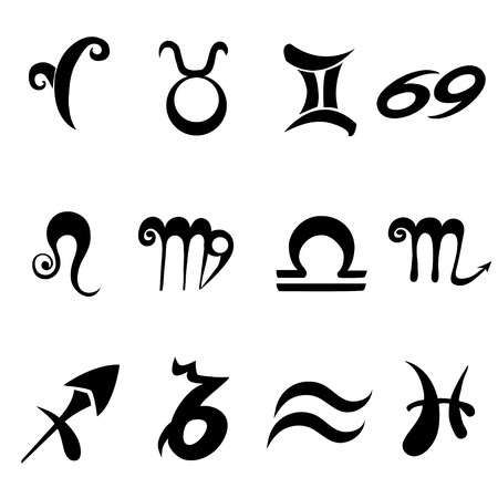 the zodiac signs and their meanings are shown in black ink on a white background stock photo