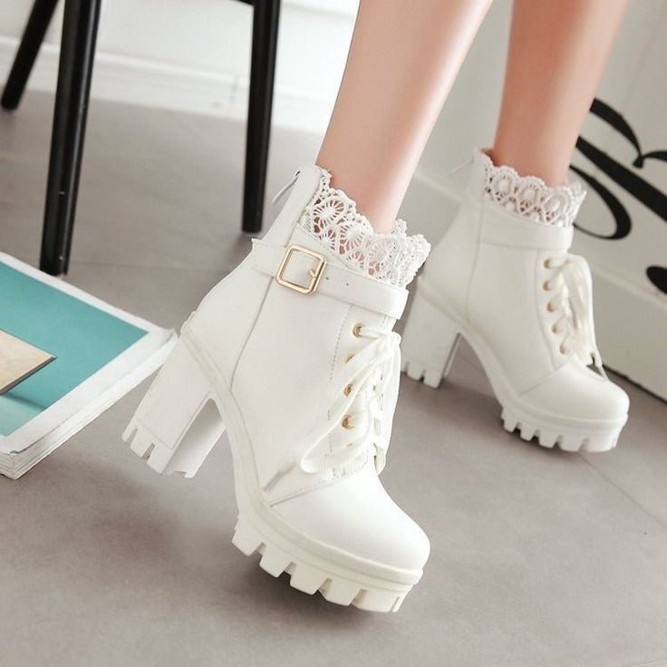 ❤ Top lace design platform boots ❤ heel 10 Lace High Heels, Lace Ankle Boots, Gothic Shoes, High Heel Ankle Boots, Kawaii Shoes, Girly Shoes, Pu Heels, Heel Ankle Boots, High Heel Boots Ankle