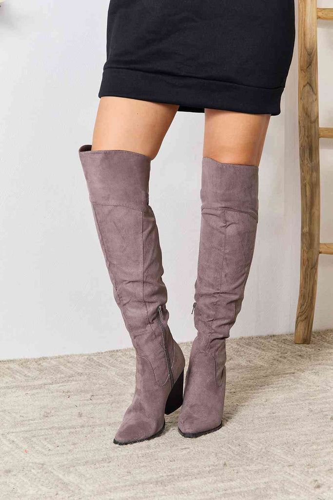 Make a fashion statement with these block heel knee highboots, adding height and stability to your stride while keeping you on-trend. The block heel provides added support and comfort for all-day wear.

Heel height: Mid heels
Material:
Upper: faux suede

Lining/insole: PU

Outsole: TPR

Imported
Product measurements: heel height 4 in Block Heel Knee High Boots, Heel Knee High Boots, Fall Skirts, Mid Heel, Bra Set, The Block, Fall Vibes, Over The Knee Boots, Swimwear Tops